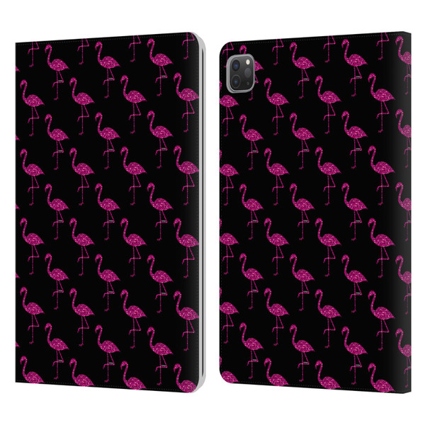 PLdesign Sparkly Flamingo Pink Pattern On Black Leather Book Wallet Case Cover For Apple iPad Pro 11 2020 / 2021 / 2022