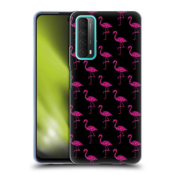 PLdesign Sparkly Flamingo Pink Pattern On Black Soft Gel Case for Huawei P Smart (2021)