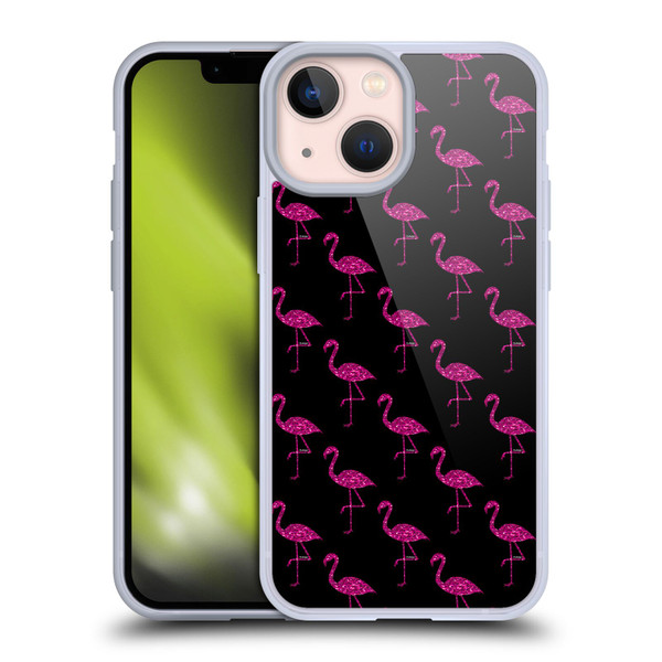 PLdesign Sparkly Flamingo Pink Pattern On Black Soft Gel Case for Apple iPhone 13 Mini
