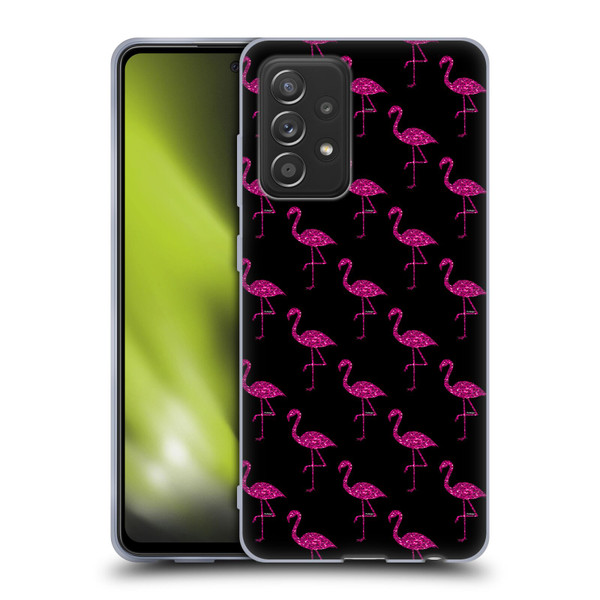 PLdesign Sparkly Flamingo Pink Pattern On Black Soft Gel Case for Samsung Galaxy A52 / A52s / 5G (2021)