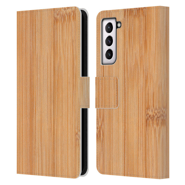 PLdesign Wood And Rust Prints Light Brown Bamboo Leather Book Wallet Case Cover For Samsung Galaxy S21 5G