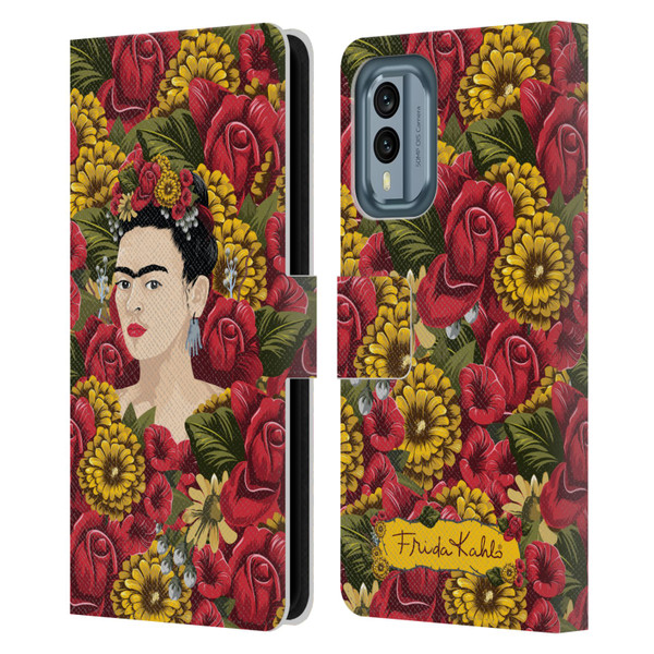 Frida Kahlo Red Florals Portrait Pattern Leather Book Wallet Case Cover For Nokia X30