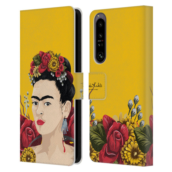 Frida Kahlo Red Florals Portrait Leather Book Wallet Case Cover For Sony Xperia 1 IV