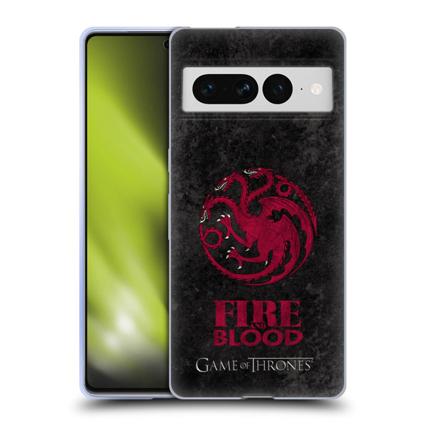 HBO Game of Thrones Dark Distressed Look Sigils Targaryen Soft Gel Case for Google Pixel 7 Pro
