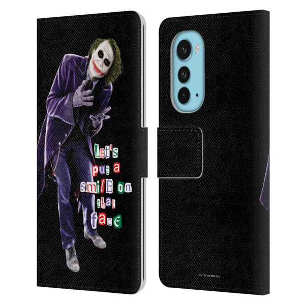 The Dark Knight Graphics Joker Put A Smile Leather Book Wallet Case Cover For Motorola Edge (2022)