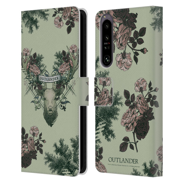 Outlander Composed Graphics Floral Deer Leather Book Wallet Case Cover For Sony Xperia 1 IV
