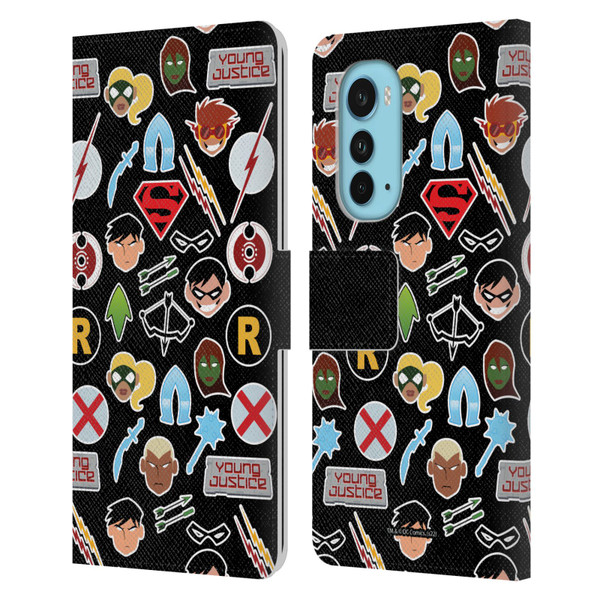 Young Justice Graphics Icons Leather Book Wallet Case Cover For Motorola Edge (2022)