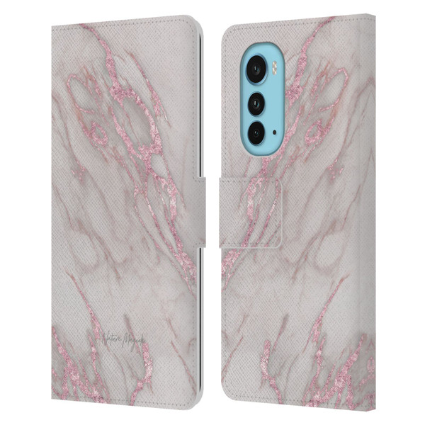 Nature Magick Marble Metallics Pink Leather Book Wallet Case Cover For Motorola Edge (2022)