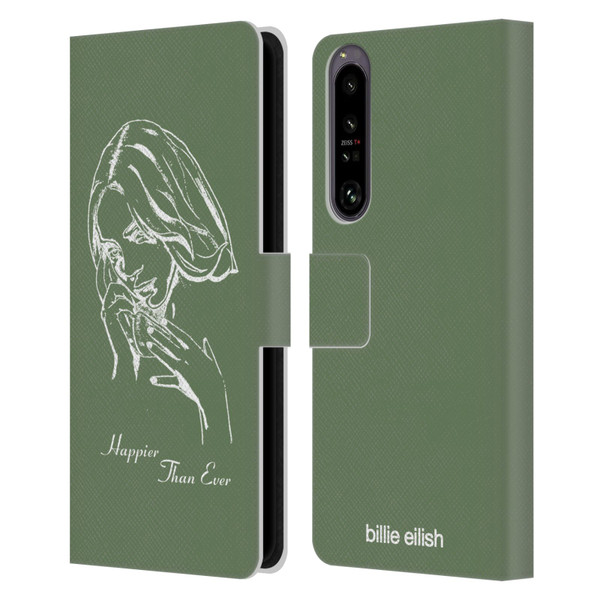 Billie Eilish Happier Than Ever Album Stencil Green Leather Book Wallet Case Cover For Sony Xperia 1 IV