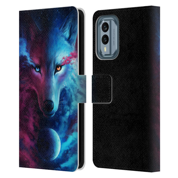 Jonas "JoJoesArt" Jödicke Wildlife Wolf Galaxy Leather Book Wallet Case Cover For Nokia X30