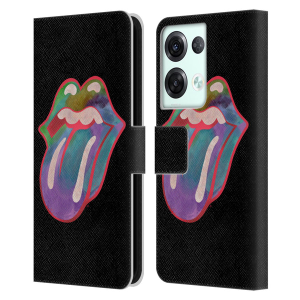 The Rolling Stones Graphics Watercolour Tongue Leather Book Wallet Case Cover For OPPO Reno8 Pro