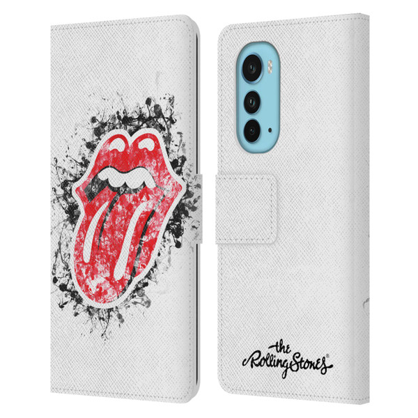 The Rolling Stones Licks Collection Distressed Look Tongue Leather Book Wallet Case Cover For Motorola Edge (2022)