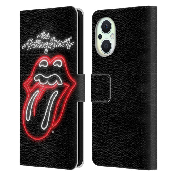 The Rolling Stones Licks Collection Neon Leather Book Wallet Case Cover For OPPO Reno8 Lite