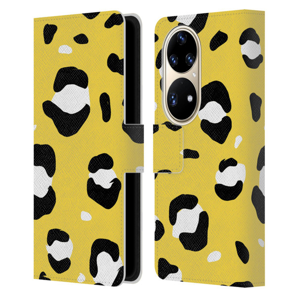 Grace Illustration Animal Prints Yellow Leopard Leather Book Wallet Case Cover For Huawei P50 Pro