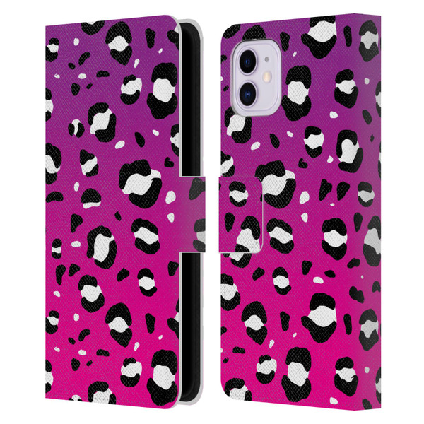 Grace Illustration Animal Prints Pink Leopard Leather Book Wallet Case Cover For Apple iPhone 11