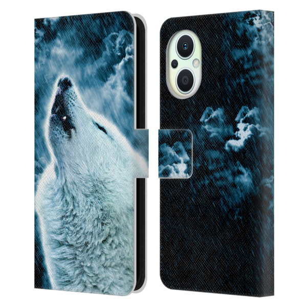 Simone Gatterwe Animals 2 Howling Wolf Leather Book Wallet Case Cover For OPPO Reno8 Lite