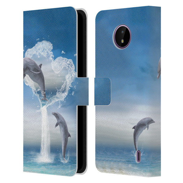 Simone Gatterwe Dolphins Lovers Leather Book Wallet Case Cover For Nokia C10 / C20
