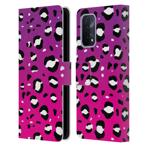 Grace Illustration Animal Prints Pink Leopard Leather Book Wallet Case Cover For OPPO A54 5G