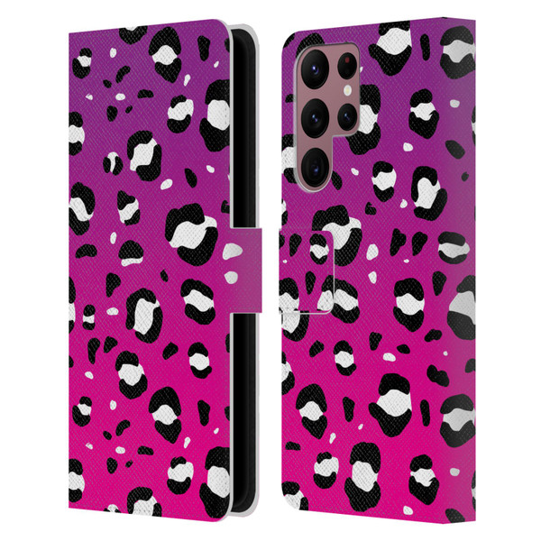 Grace Illustration Animal Prints Pink Leopard Leather Book Wallet Case Cover For Samsung Galaxy S22 Ultra 5G