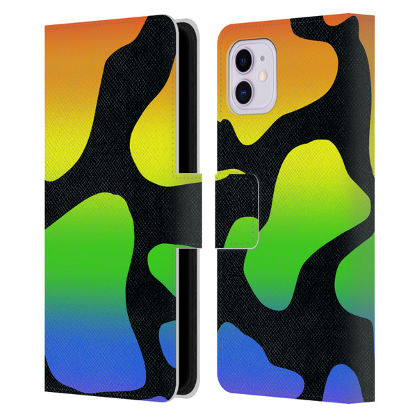 Grace Illustration Cow Prints Rainbow Leather Book Wallet Case Cover For Apple iPhone 11