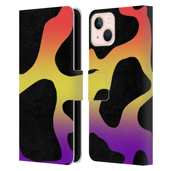 Grace Illustration Cow Prints Sunset Leather Book Wallet Case Cover For Apple iPhone 13