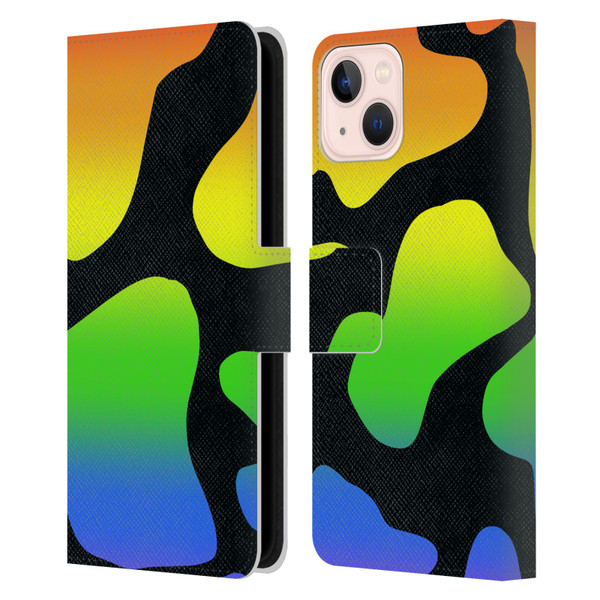 Grace Illustration Cow Prints Rainbow Leather Book Wallet Case Cover For Apple iPhone 13