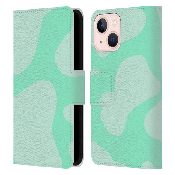 Grace Illustration Cow Prints Mint Green Leather Book Wallet Case Cover For Apple iPhone 13 Mini