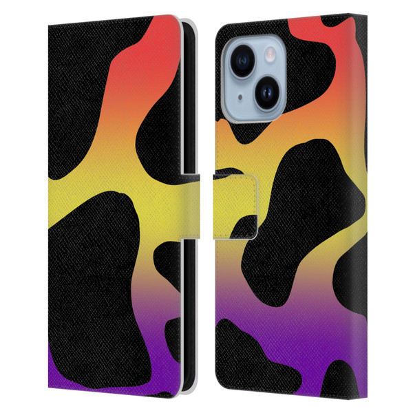 Grace Illustration Cow Prints Sunset Leather Book Wallet Case Cover For Apple iPhone 14 Plus