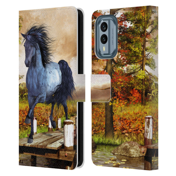 Simone Gatterwe Horses On The Lake Leather Book Wallet Case Cover For Nokia X30