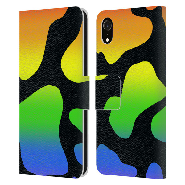 Grace Illustration Cow Prints Rainbow Leather Book Wallet Case Cover For Apple iPhone XR