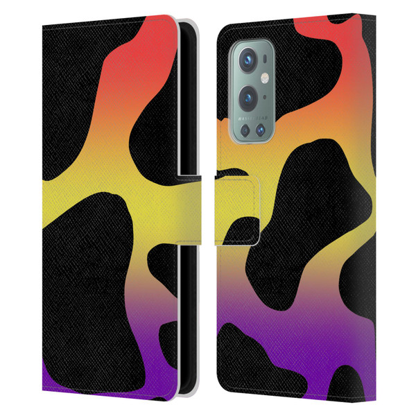 Grace Illustration Cow Prints Sunset Leather Book Wallet Case Cover For OnePlus 9