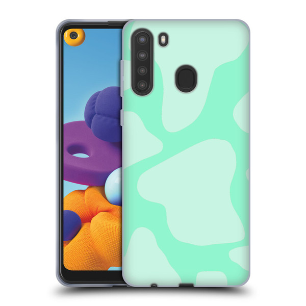 Grace Illustration Cow Prints Mint Green Soft Gel Case for Samsung Galaxy A21 (2020)
