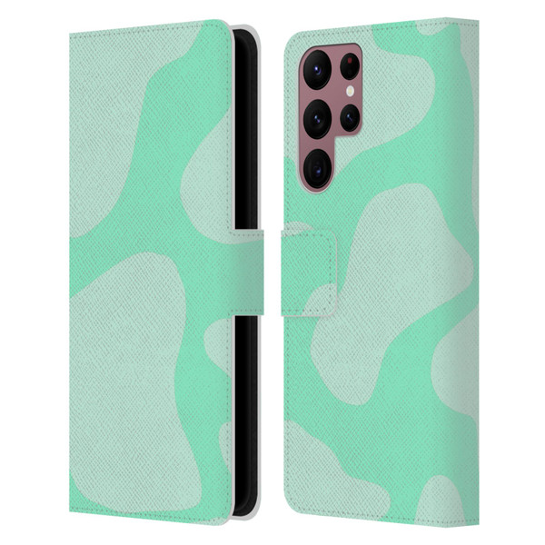 Grace Illustration Cow Prints Mint Green Leather Book Wallet Case Cover For Samsung Galaxy S22 Ultra 5G