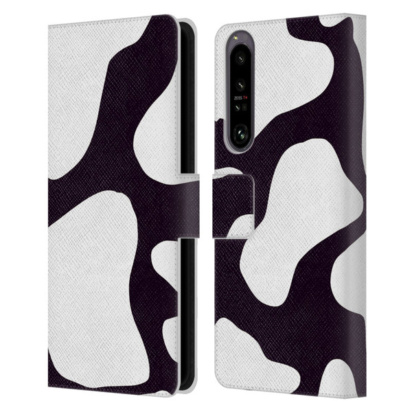 Grace Illustration Cow Prints Black And White Leather Book Wallet Case Cover For Sony Xperia 1 IV
