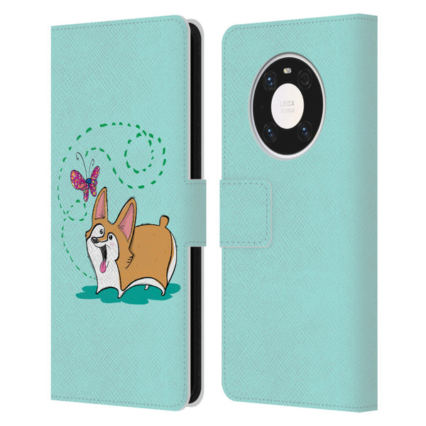 Grace Illustration Dogs Corgi Leather Book Wallet Case Cover For Huawei Mate 40 Pro 5G