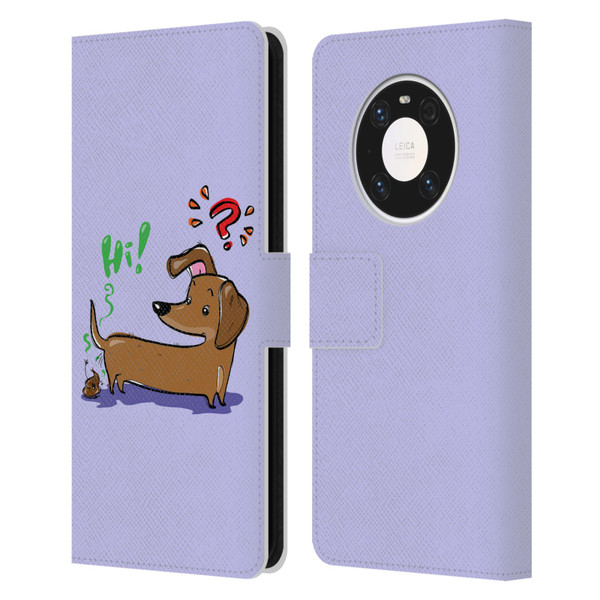 Grace Illustration Dogs Dachshund Leather Book Wallet Case Cover For Huawei Mate 40 Pro 5G