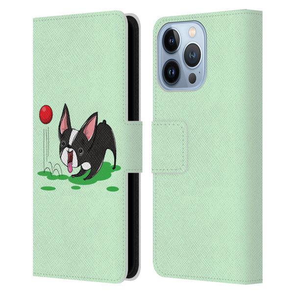 Grace Illustration Dogs Boston Terrier Leather Book Wallet Case Cover For Apple iPhone 13 Pro