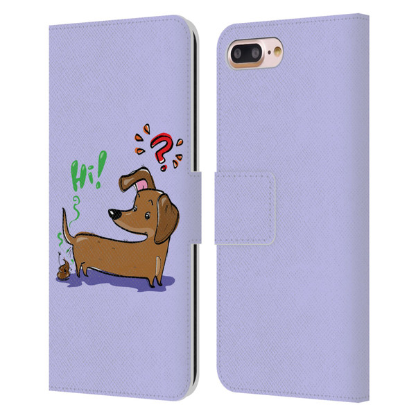 Grace Illustration Dogs Dachshund Leather Book Wallet Case Cover For Apple iPhone 7 Plus / iPhone 8 Plus