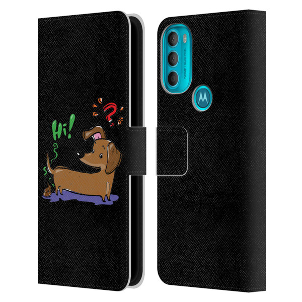 Grace Illustration Dogs Dachshund Leather Book Wallet Case Cover For Motorola Moto G71 5G