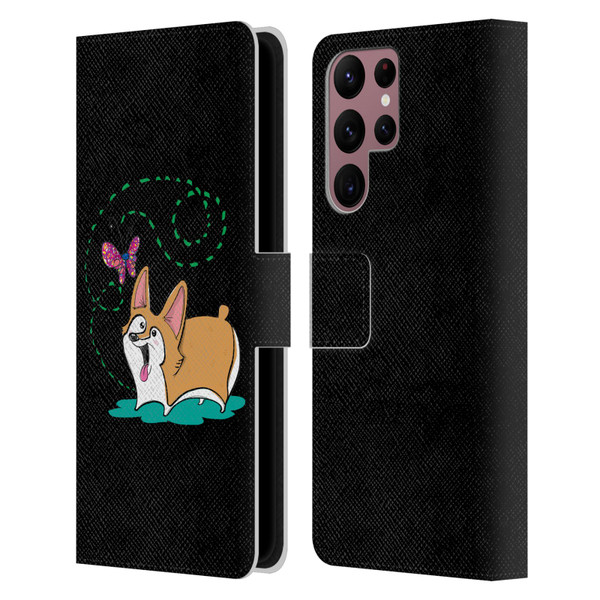 Grace Illustration Dogs Corgi Leather Book Wallet Case Cover For Samsung Galaxy S22 Ultra 5G