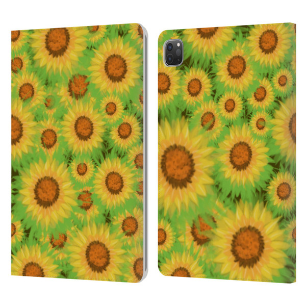 Grace Illustration Lovely Floral Sunflower Leather Book Wallet Case Cover For Apple iPad Pro 11 2020 / 2021 / 2022