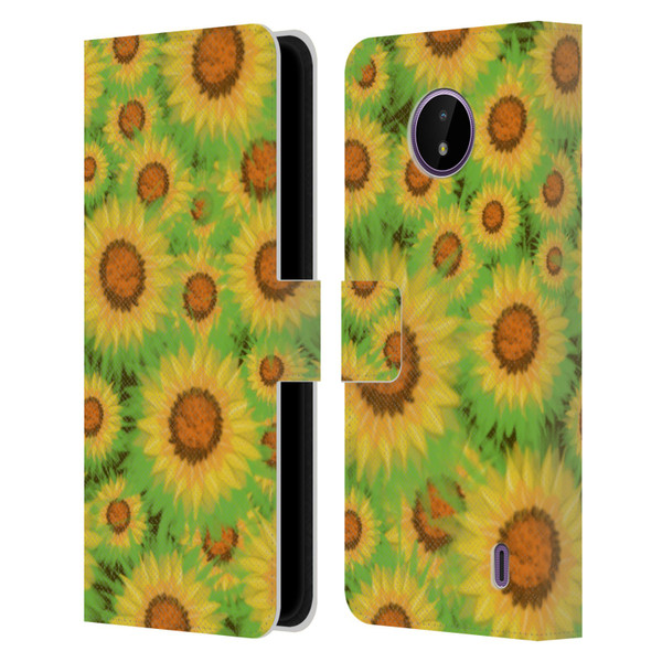 Grace Illustration Lovely Floral Sunflower Leather Book Wallet Case Cover For Nokia C10 / C20