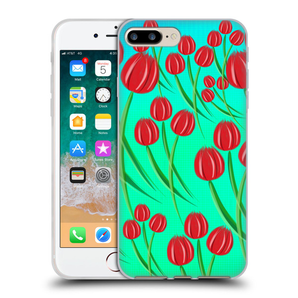 Grace Illustration Lovely Floral Red Tulips Soft Gel Case for Apple iPhone 7 Plus / iPhone 8 Plus