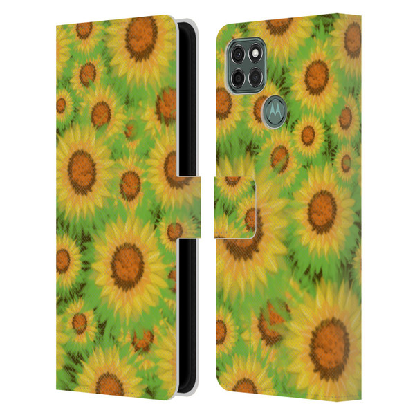 Grace Illustration Lovely Floral Sunflower Leather Book Wallet Case Cover For Motorola Moto G9 Power