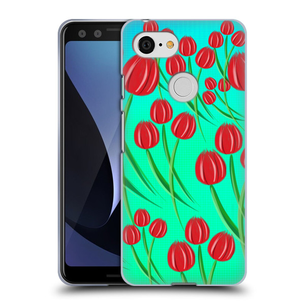 Grace Illustration Lovely Floral Red Tulips Soft Gel Case for Google Pixel 3