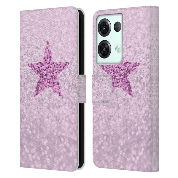 Monika Strigel Glitter Star Pastel Pink Leather Book Wallet Case Cover For OPPO Reno8 Pro