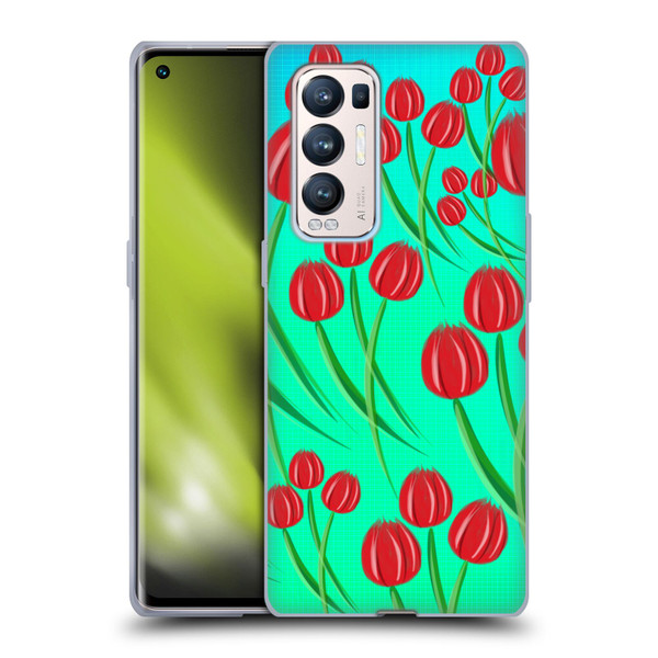 Grace Illustration Lovely Floral Red Tulips Soft Gel Case for OPPO Find X3 Neo / Reno5 Pro+ 5G