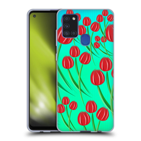 Grace Illustration Lovely Floral Red Tulips Soft Gel Case for Samsung Galaxy A21s (2020)
