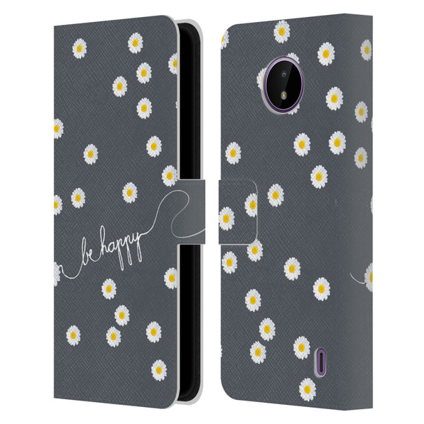 Monika Strigel Happy Daisy Grey Leather Book Wallet Case Cover For Nokia C10 / C20