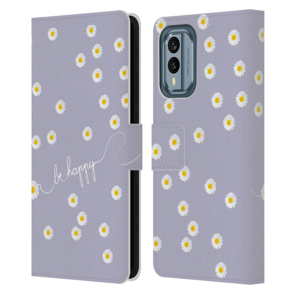 Monika Strigel Happy Daisy Lavender Leather Book Wallet Case Cover For Nokia X30